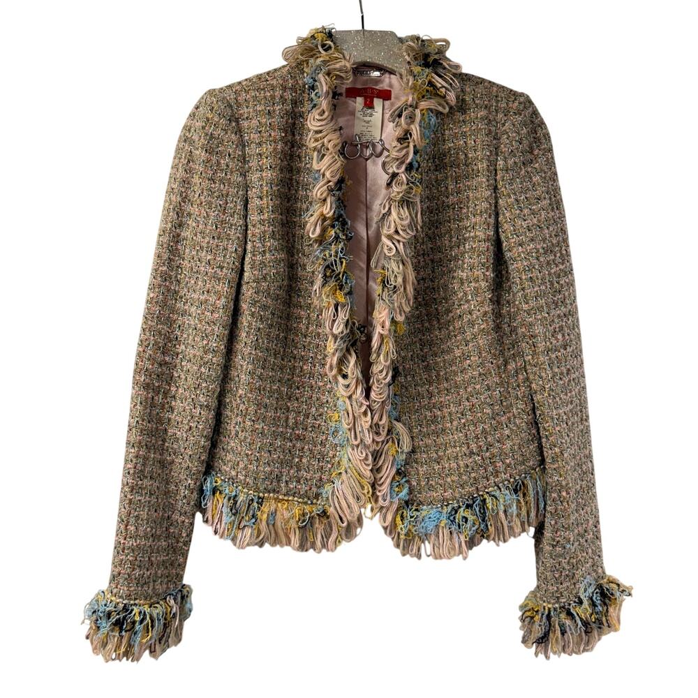 ABS by Allen Schwartz Tweed Fringe Jacket Vintage Size 2